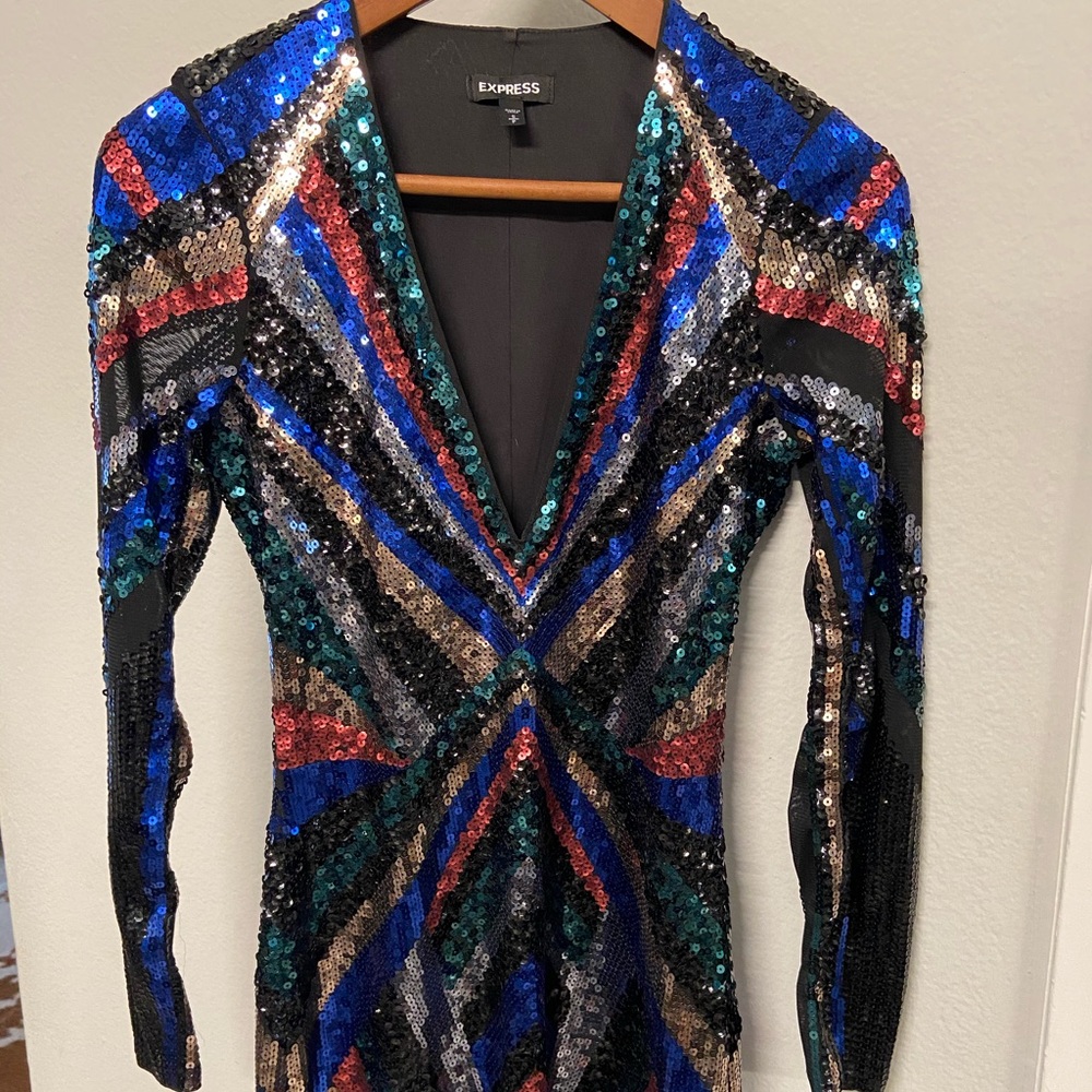 Express Multicolor Shift Sequin Dress